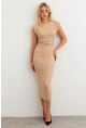 Kadın Vanilya Omuzları Vatkalı Drape Maxi Elbise KED4252