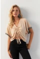 Kadın Vanilya Önü Büzgülü Bluz XL2039