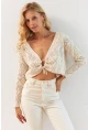 Kadın Vanilya Önü Büzgülü Triko Bluz MP20148