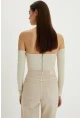 Kadın Vanilya Sırt Fermuarlı Crop Bluz B518