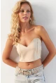 Kadın Vanilya Sırtı Gipeli Crop Bluz NH24754