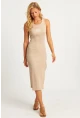 Kadın Vanilya Yırtmaçlı Kaşkorse Midi Elbise XL2011