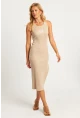 Kadın Vanilya Yırtmaçlı Kaşkorse Midi Elbise XL2011