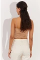 Kadın Vizon Drapeli Crop Bluz LPP1216