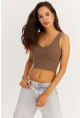 Kadın Vizon V Yaka Crop Bluz LPP1210