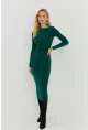 Kadın Yeşil Büzgülü Buzi Midi Elbise KED147