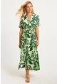 Kadın Yeşil Desenli Gipeli Midi Elbise YZ1055