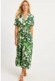 Kadın Yeşil Desenli Gipeli Midi Elbise YZ1055