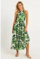 Kadın Yeşil Desenli Midi Elbise YZ1107