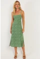 Kadın Yeşil Sırtı Gipeli Desenli Midi Elbise MP427