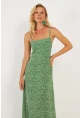Kadın Yeşil Sırtı Gipeli Desenli Midi Elbise MP427