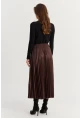 Kadın Acı-Kahve Beli Lastikli Pilise Etek MGÇ190