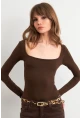 Kadın Acı-Kahve Kayık Yaka Basic Body CY352