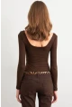 Kadın Acı-Kahve Kayık Yaka Basic Body CY352