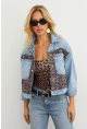 Kadın Açık-Mavi Bloklu Leopar Denim Ceket KAM300