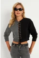 Kadın Antrasit-Siyah Kuşgözlü Kısa Sweatshirt TF02