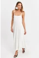 Kadın Beyaz Askılı Bürümcük Midi Elbise EY3057