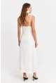Kadın Beyaz Askılı Bürümcük Midi Elbise EY3057