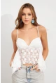 Kadın Beyaz Askılı Dantel Crop Bluz MTK13458