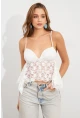 Kadın Beyaz Askılı Dantel Crop Bluz MTK13458