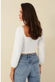 Kadın Beyaz Bağlama Detaylı Crop Bluz CG387