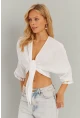 Kadın Beyaz Bağlamalı Bluz KS034