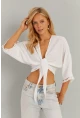 Kadın Beyaz Bağlamalı Bluz KS034