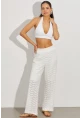 Kadın Beyaz Beli Lastikli Yarım Astarlı Brode Pantolon TW80018