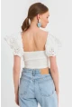 Kadın Beyaz Brode Crop Bluz TPG08