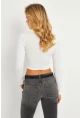 Kadın Beyaz Çıtçıtlı Crop Bluz CG379