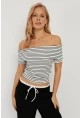 Kadın Beyaz Çizgili Madonna Bluz YZ1001