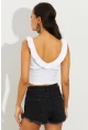 Kadın Beyaz Fırfırlı Triko Crop Bluz SMT210