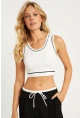 Kadın Beyaz Fitilli Crop Bluz CG359