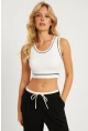 Kadın Beyaz Fitilli Crop Bluz CG359
