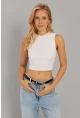 Kadın Beyaz Fitilli Crop Bluz LPP1262