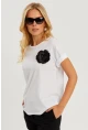 Kadın Beyaz Gül Aksesuarlı T-Shirt SF12721