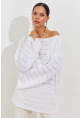 Kadın Beyaz İspanyol Kol Ajurlu Triko Uzun Bluz SMT199