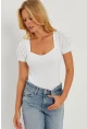Kadın Beyaz Kalp Taka Triko Bluz SMT228