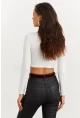 Kadın Beyaz Kalp Yaka Crop Bluz CG260