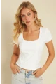 Kadın Beyaz Kare Yaka Bluz YLE613