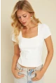Kadın Beyaz Kare Yaka Bluz YLE613