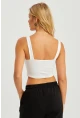 Kadın Beyaz Kare Yaka Crop Bluz CG348