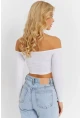 Kadın Beyaz Kare Yaka Crop Bluz CG364