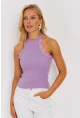 Kadın Beyaz-Lila Halter Yaka Dantelli Bluz MK08