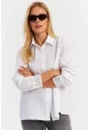 Kadın Beyaz Manşeti Taşlı Gömlek ZER415