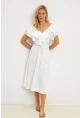 Kadın Beyaz Ön Arka V Volanlı Elbise KS113