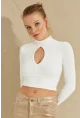 Kadın Beyaz Önü Damla Crop Bluz LPP1243
