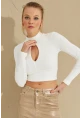 Kadın Beyaz Önü Damla Crop Bluz LPP1243