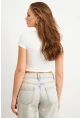 Kadın Beyaz Önü Düğmeli Basic T-Shirt TOP07