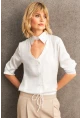 Kadın Beyaz Önü Pencereli Saten Gömlek ZER419